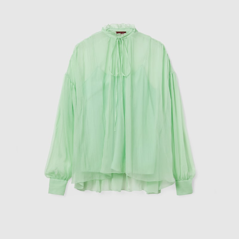 Gucci Silk Chiffon Creponne Top In Green
