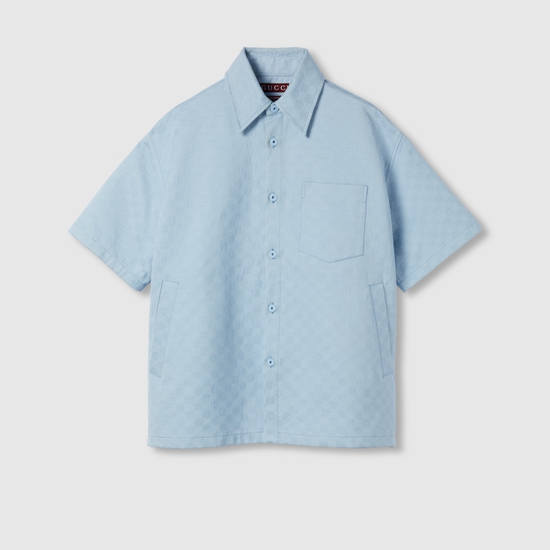 Gucci Mens Gg Monogram Relaxed Cotton Shirt Baby Blue In Blue