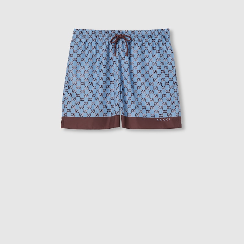 Gucci Printed Poplin Tech Swim Shorts In Blue