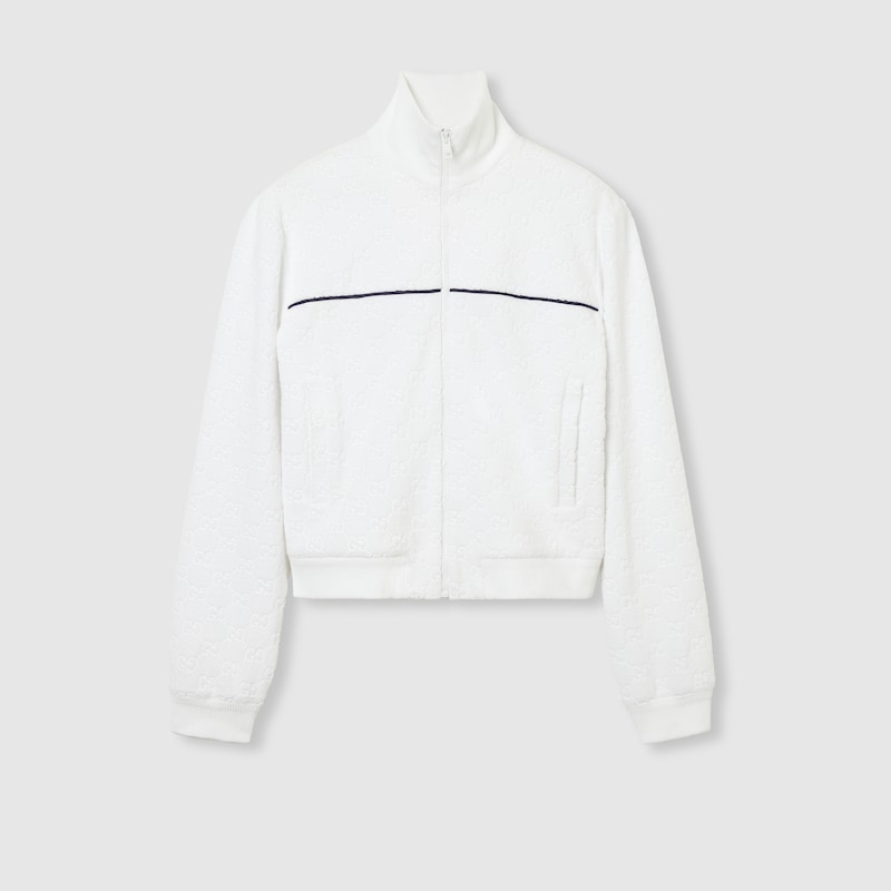 Gucci Gg Terrycloth Cotton Zip Sweatshirt In White
