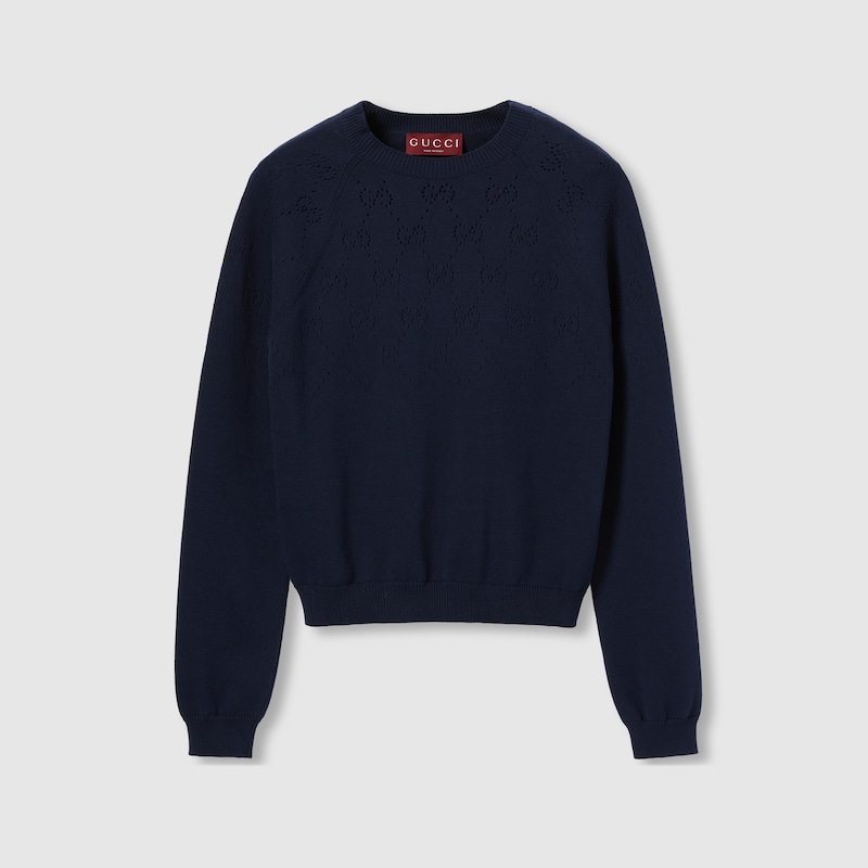 Gucci Cotton Crewneck Top With Gg Argyle In Blue