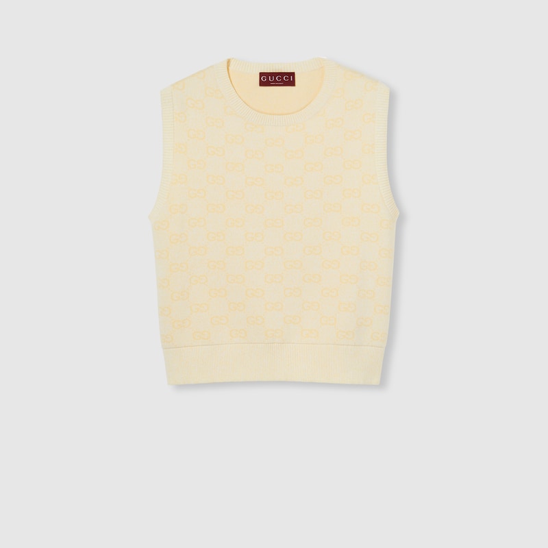 Gucci Fine Gg Cotton Sleeveless Top In Yellow