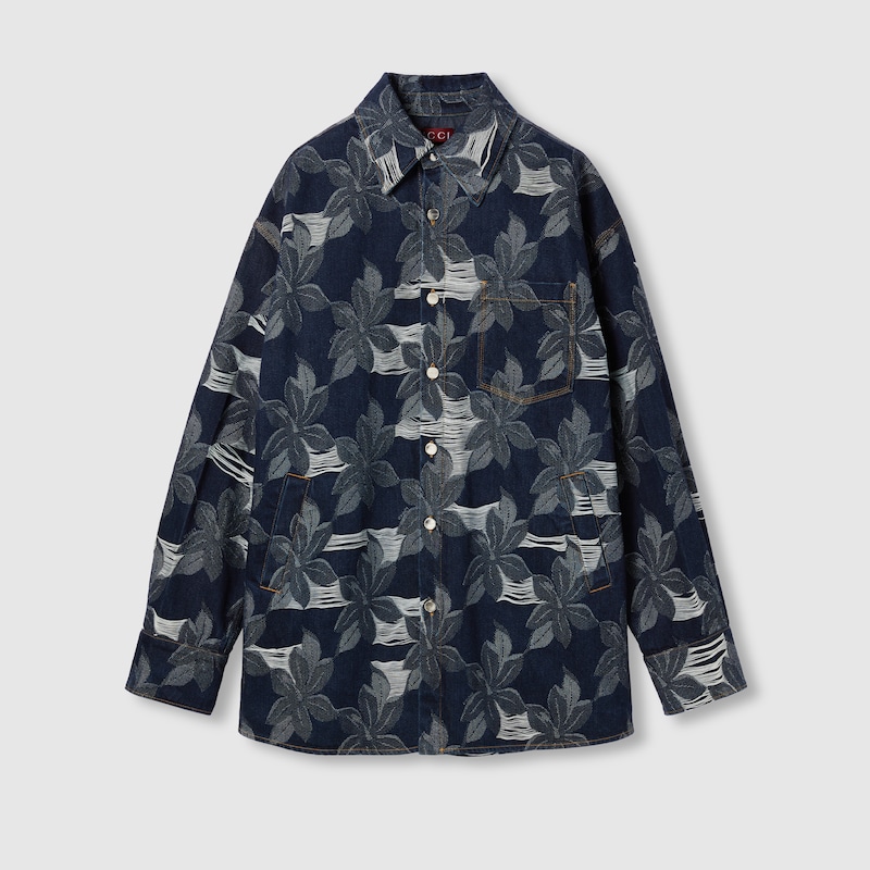 Gucci Cotton Denim Floral Jacquard Shirt