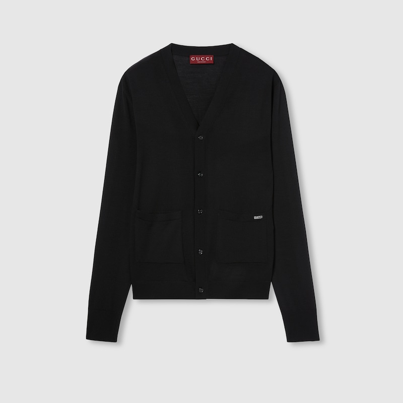 Fine wool knit cardigan with intarsia