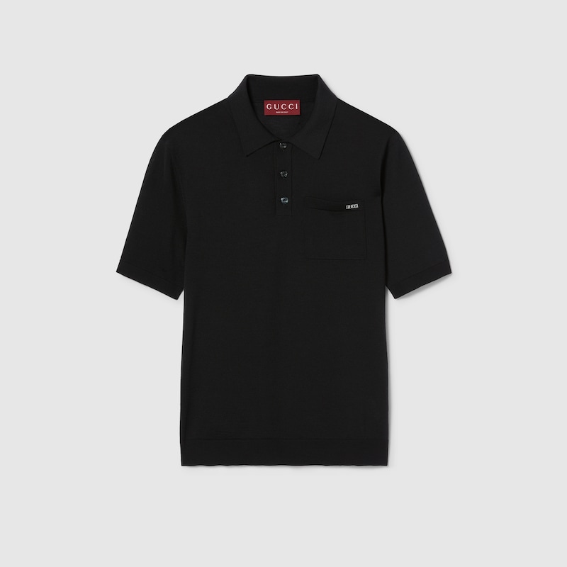 Gucci Fine Wool Knit Polo Top With Intarsia