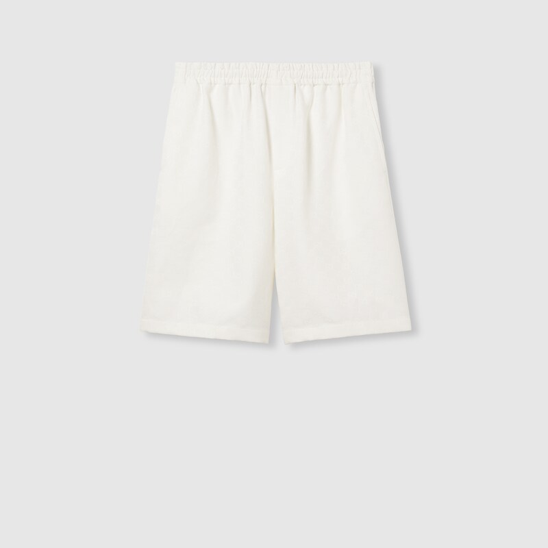 Gucci Linen Shorts With Embossed Logo In White