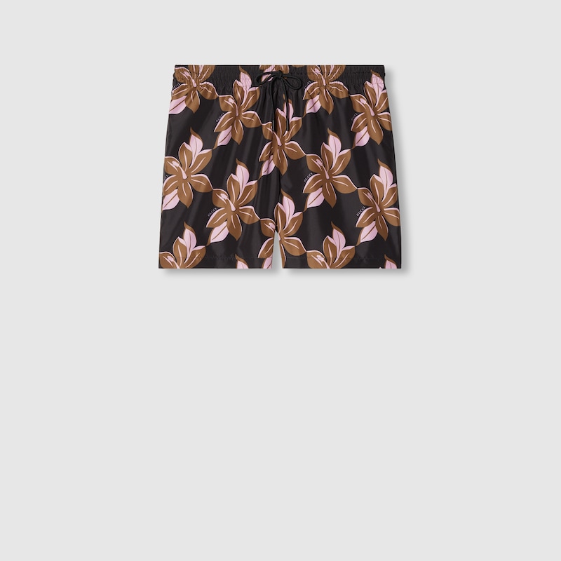 Printed technical poplin swim short