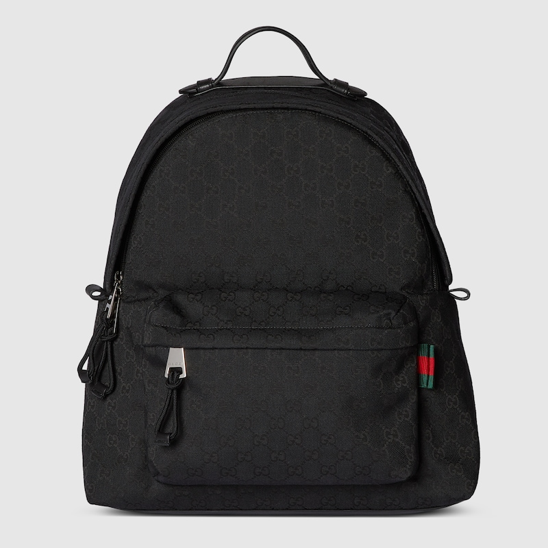Gucci Medium Gg Black Backpack With Web Label Men In Black