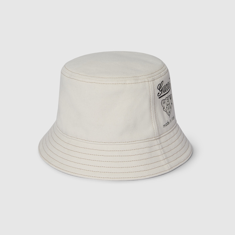 Gucci Printed Cotton Canvas Bucket Hat In White