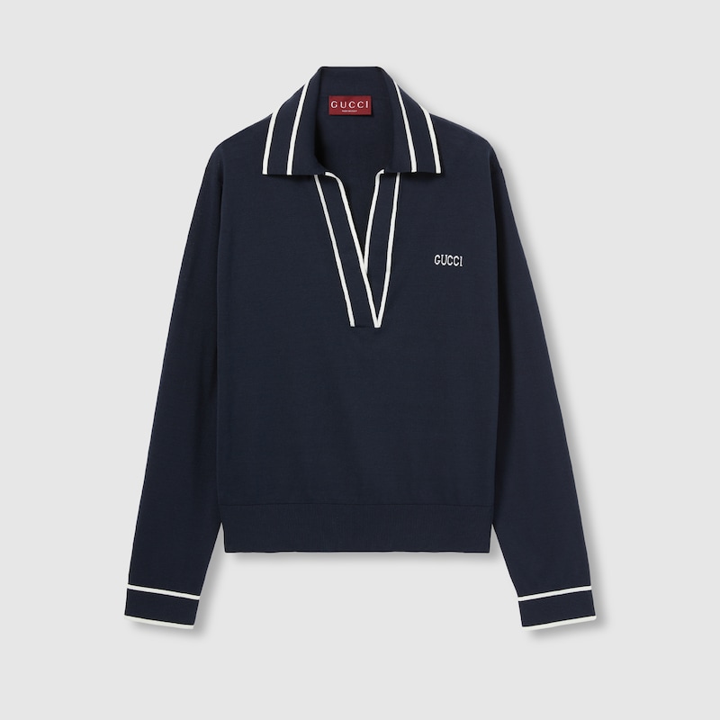 Gucci Striped Intarsia-knit Silk And Cotton-blend Sweater In Blue