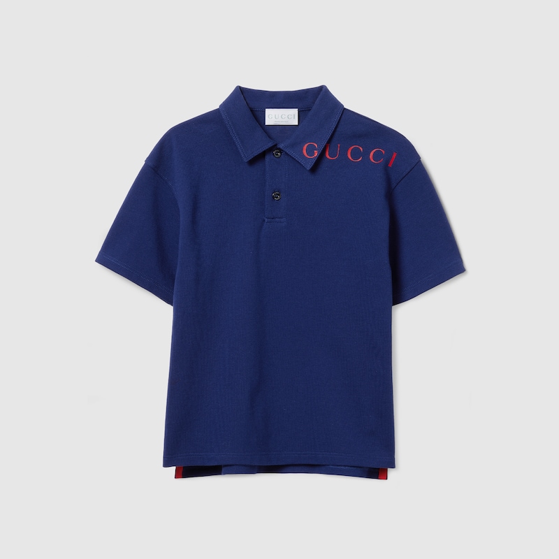 Gucci Cotton Polo Shirt With Print In Blue