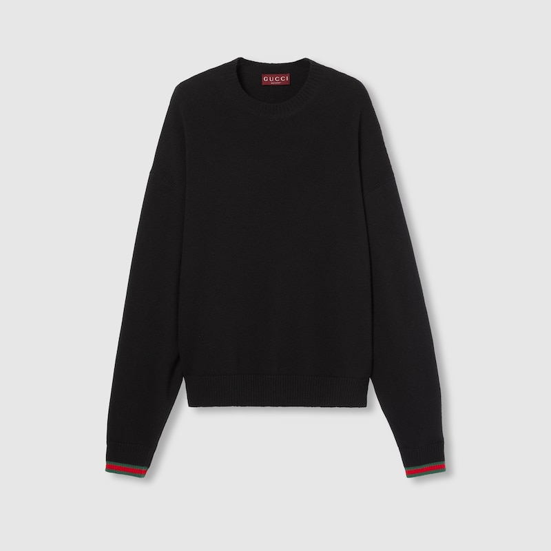 Gucci Cashmere Wool Sweater With Web Trim In Black