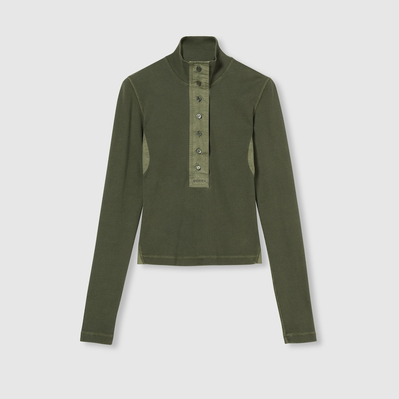 Gucci Cotton Rib Long-sleeve T-shirt In Green