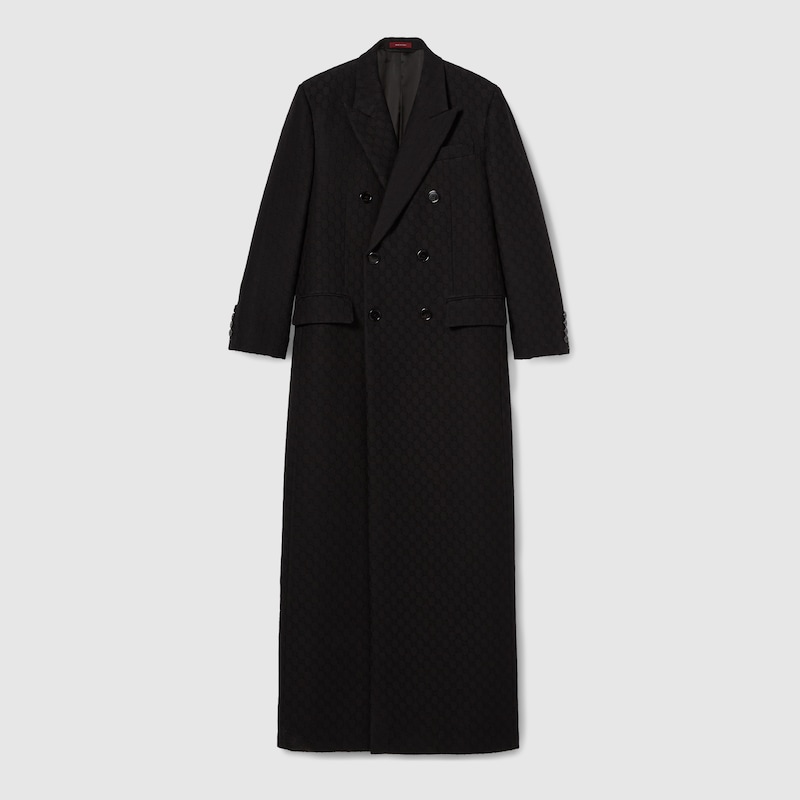 Gucci Double-breasted Coat With Gg Pattern In Black