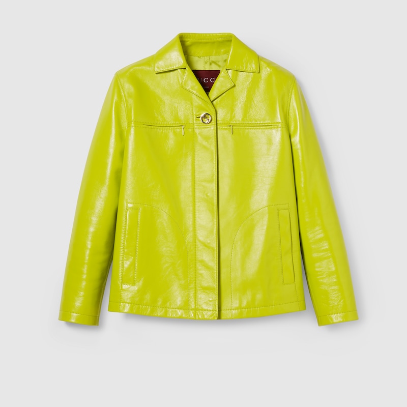 Gucci Shiny Leather Boxy Jacket In Green
