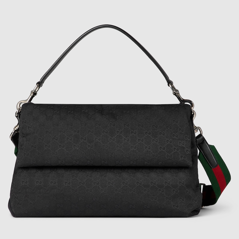 Gucci Men's Gg Medium Shoulder Bag With Web Strap In Black