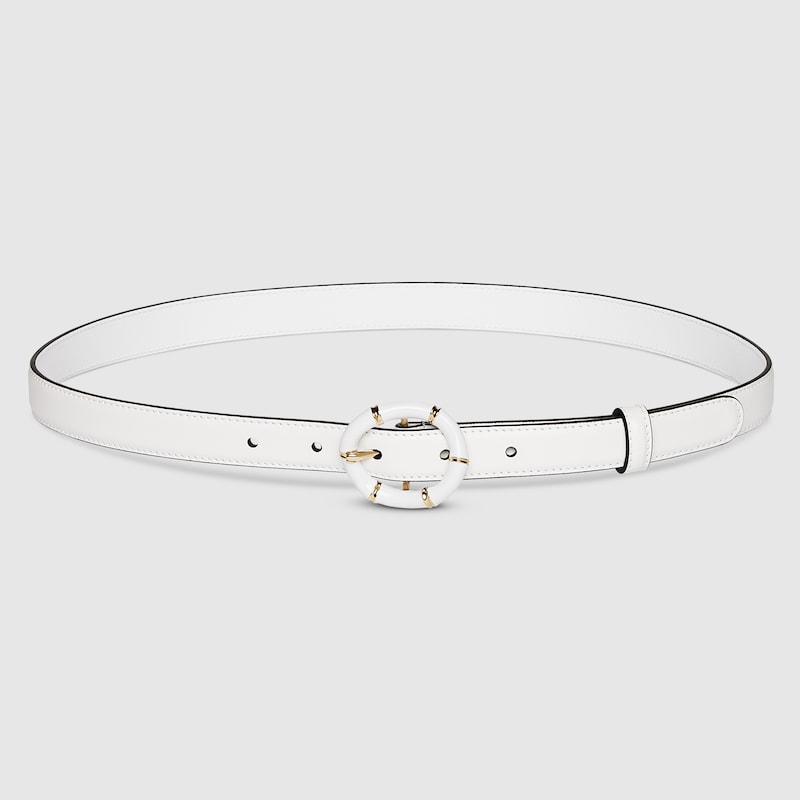 Gucci Thin Belt With Round Bamboo Buckle In White