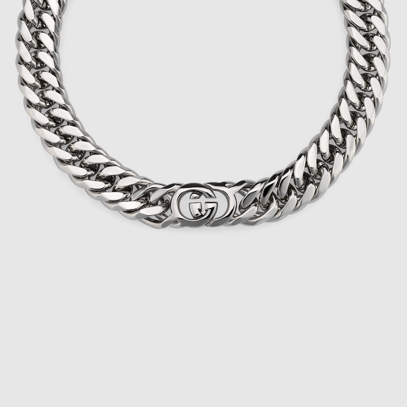 Gucci Interlocking Chain Necklace In Silver-toned Metal