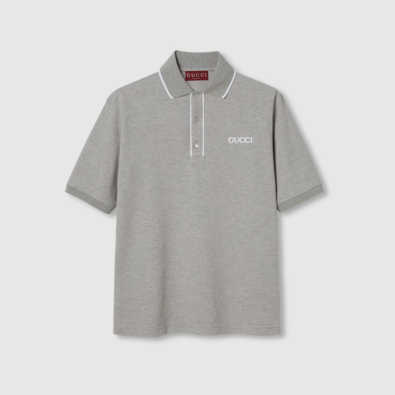 Gucci Cotton Piquet Polo Shirt In Gray