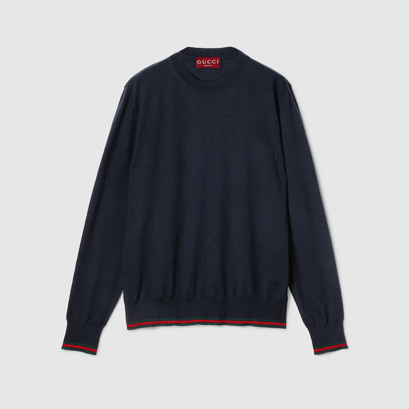 Gucci Silk Cotton Knit Sweater With Intarsia In Blue