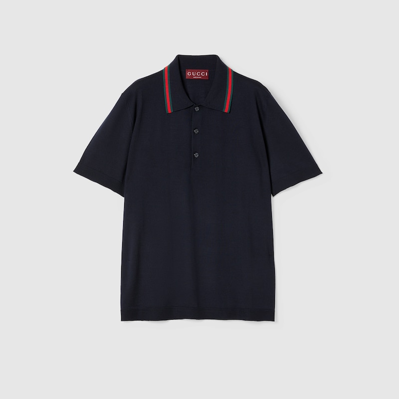 Wool Knit Polo Shirt With Web Wool Knit Polo Shirt With Web