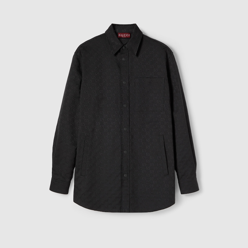 Gucci Mens Black Monogram-pattern Long-sleeves Relaxed-fit Cotton-blend Shirt In Black