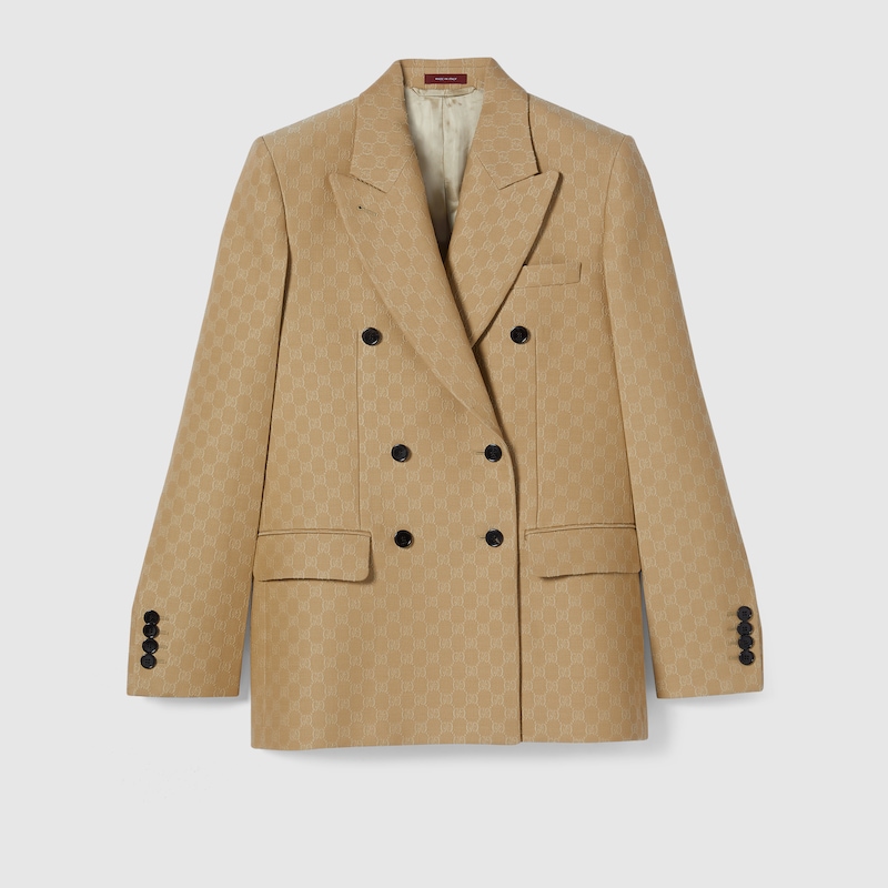 Gucci Women Wool And Silk Double-breasted Jacket In Brown
