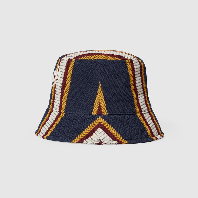 Striped canvas bucket hat with embroidery