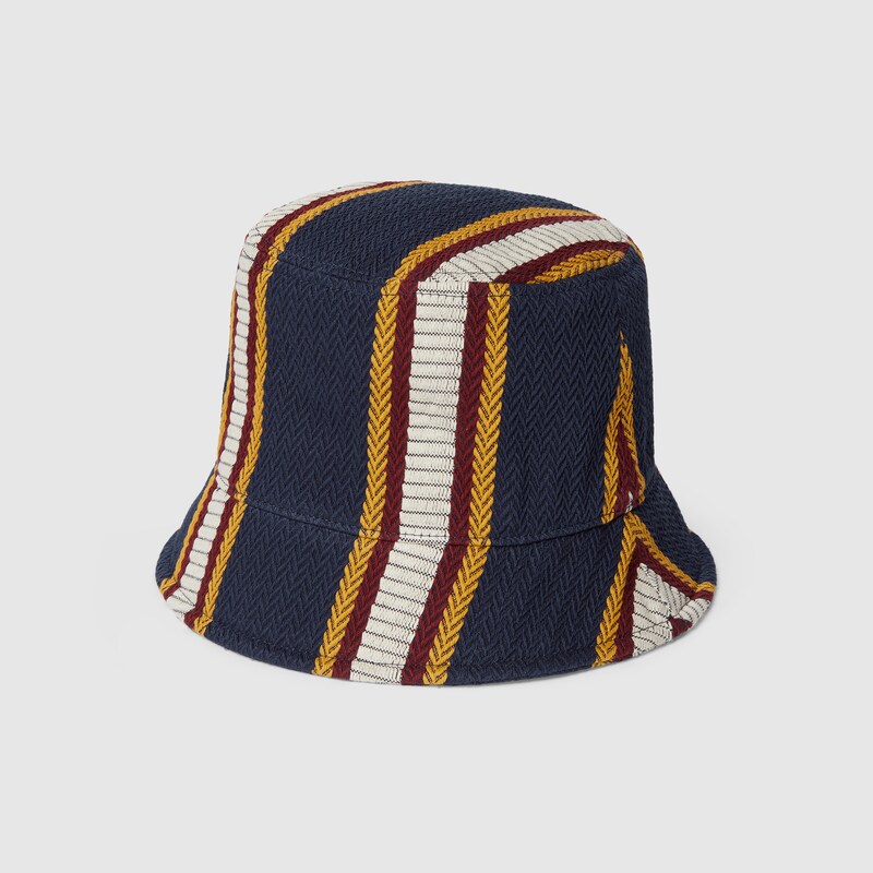 Striped canvas bucket hat with embroidery