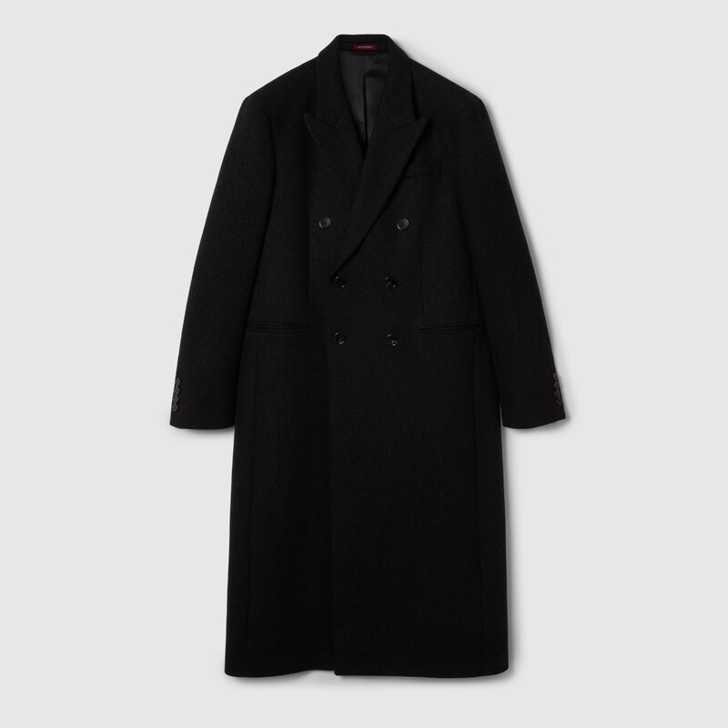 Gucci Batavia Wool Coat With Web In Black