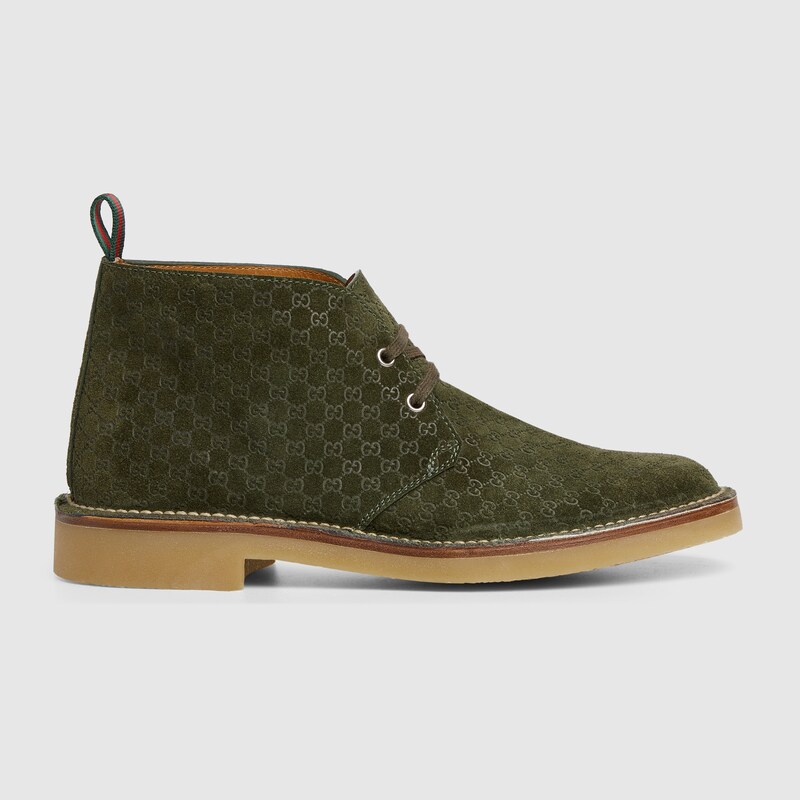 Gucci Men's Ankle Boot With Web In Green