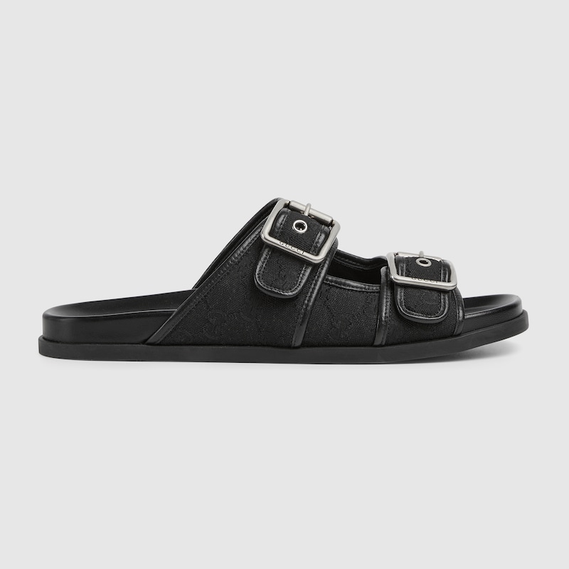 Gucci Men's Slide Sandal With Buckles In Black