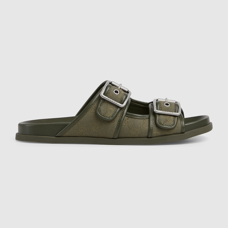 Gucci Men's Slide Sandal With Buckles In Green