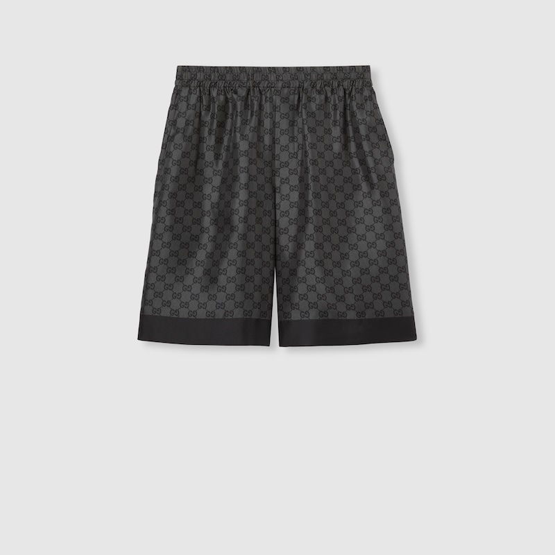 Gucci Black Silk Twill Printed Shorts In Black
