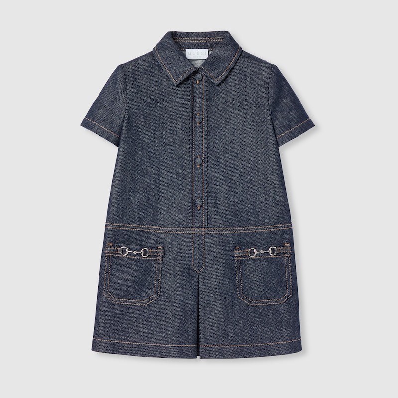 Gucci Kids' Denim Dress With Horsebit In Black