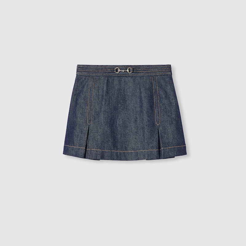 Gucci Kids' Denim Skirt With Horsebit In Blue