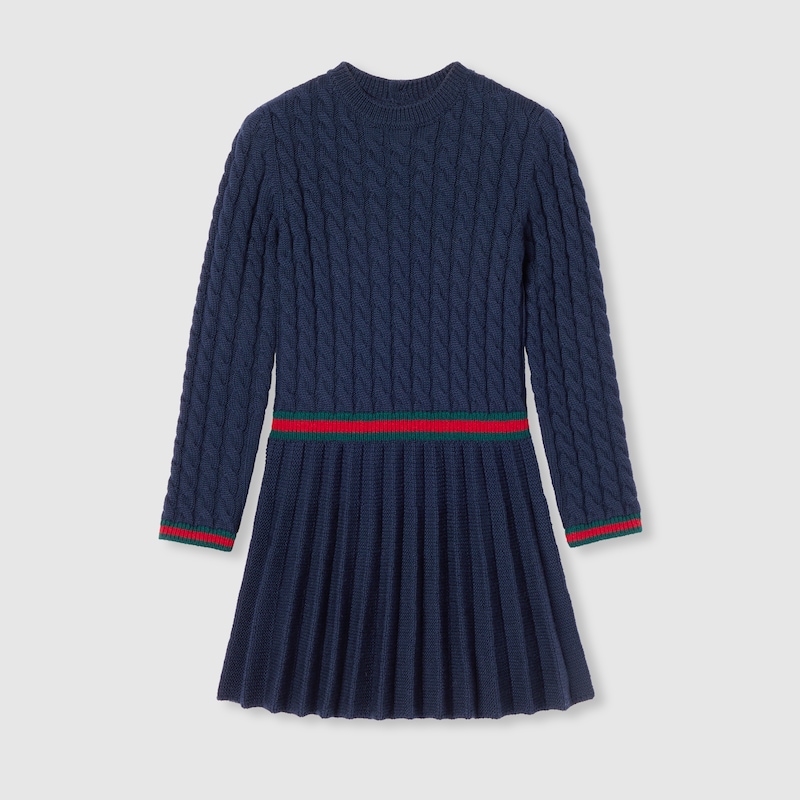 Gucci Wool Dress With Web In Blue