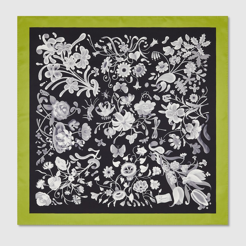 Gucci 90 X 90 Project Printed Silk Carré In Green