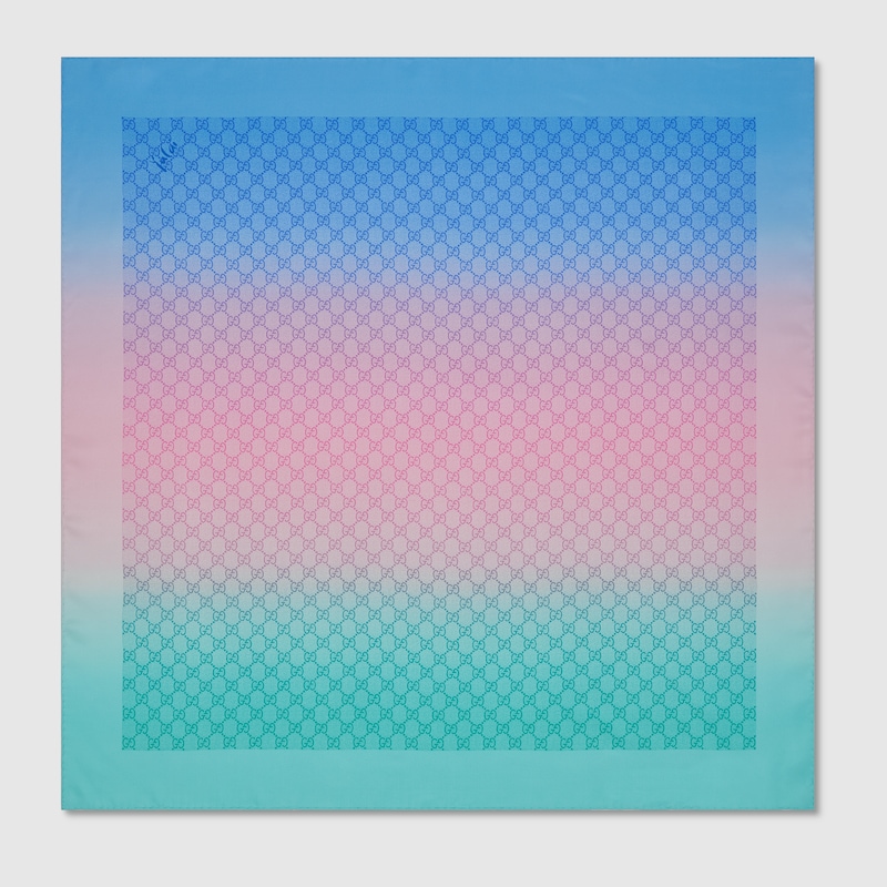 Gucci 90 X 90 Project Printed Silk Carré In Blue