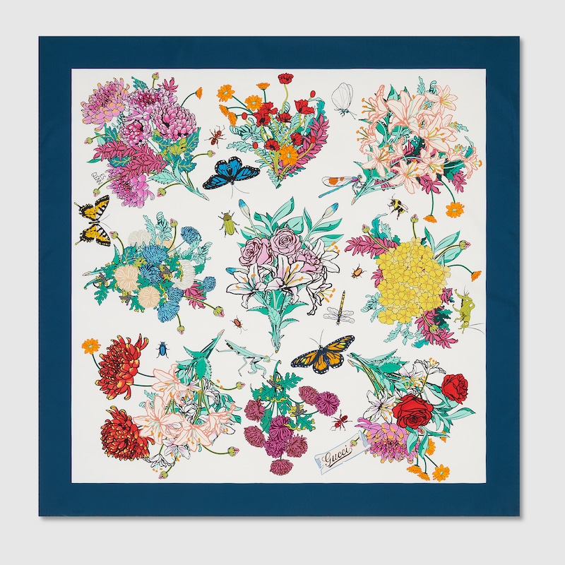 Gucci 90 X 90 Project Printed Silk Carré In Blue