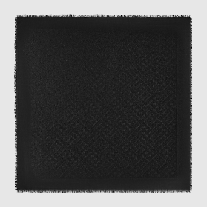 Gucci Gg Wool And Silk Jacquard Shawl In Black