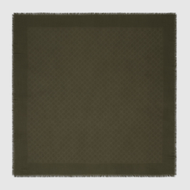 Gucci Gg Wool And Silk Jacquard Shawl In Green
