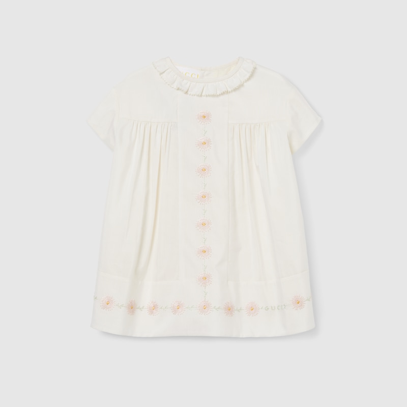 Gucci Babies' Embroidered Silk Cotton Dress In White