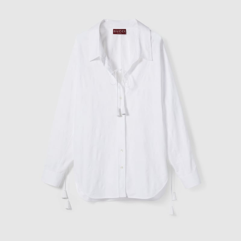Cotton floral jacquard shirt with tie