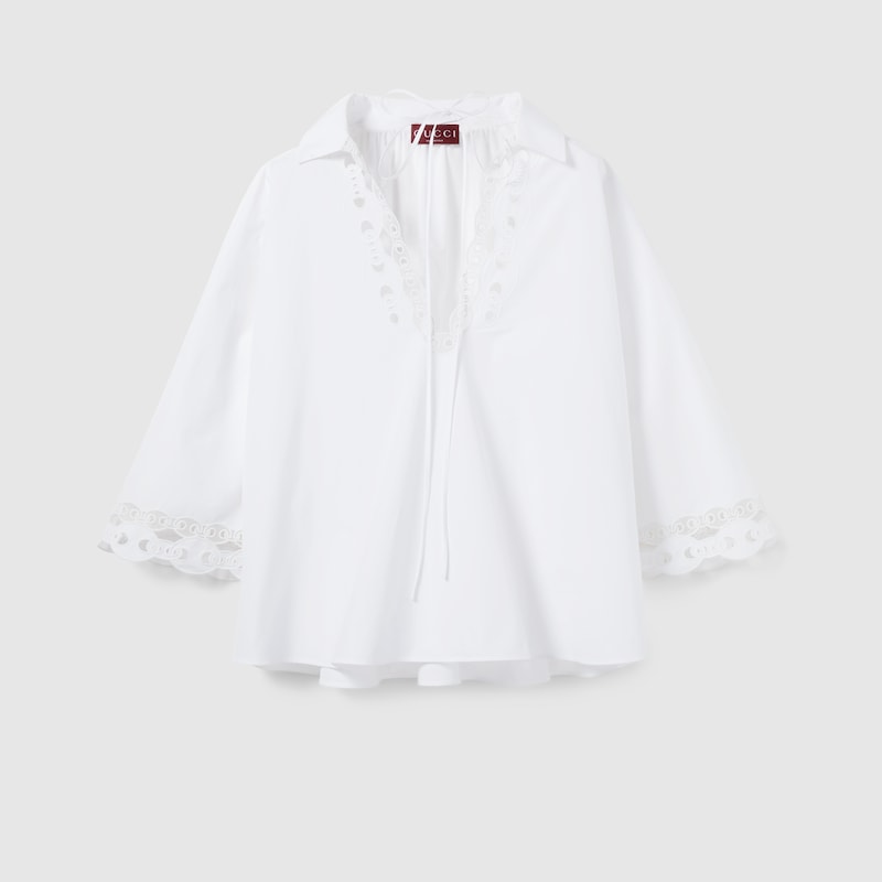 Gucci Cotton Poplin Shirt With Embroidery In White
