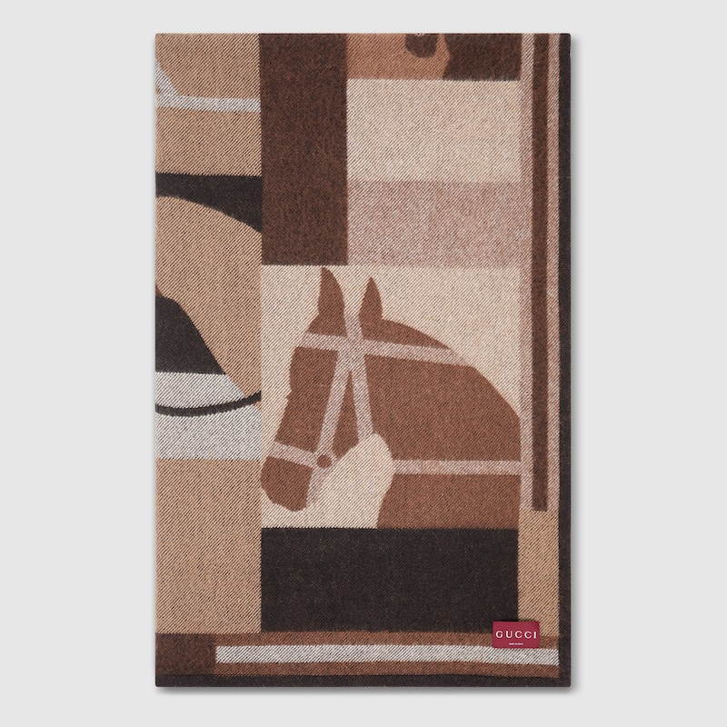 Gucci Wool And Cashmere Jacquard Blanket In Brown