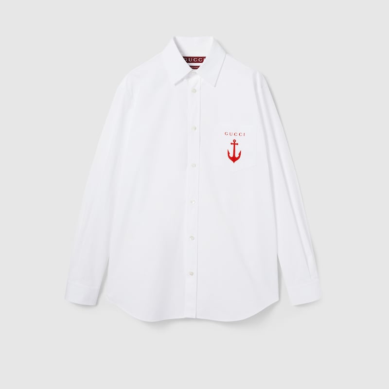 Gucci Embroidered Logo Cotton Poplin Shirt In White