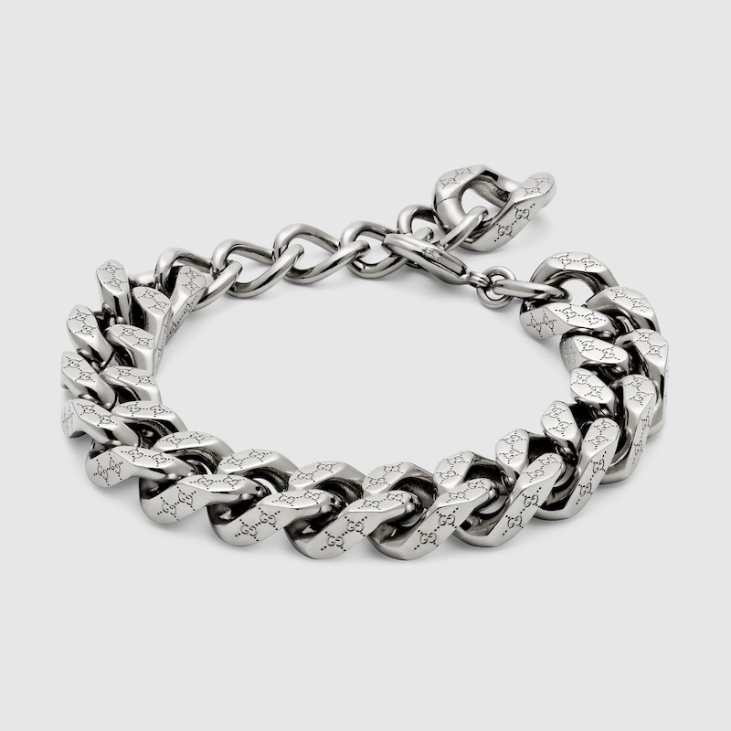 Gucci Signature Engraved Chain Bracelet In Silver-toned Metal