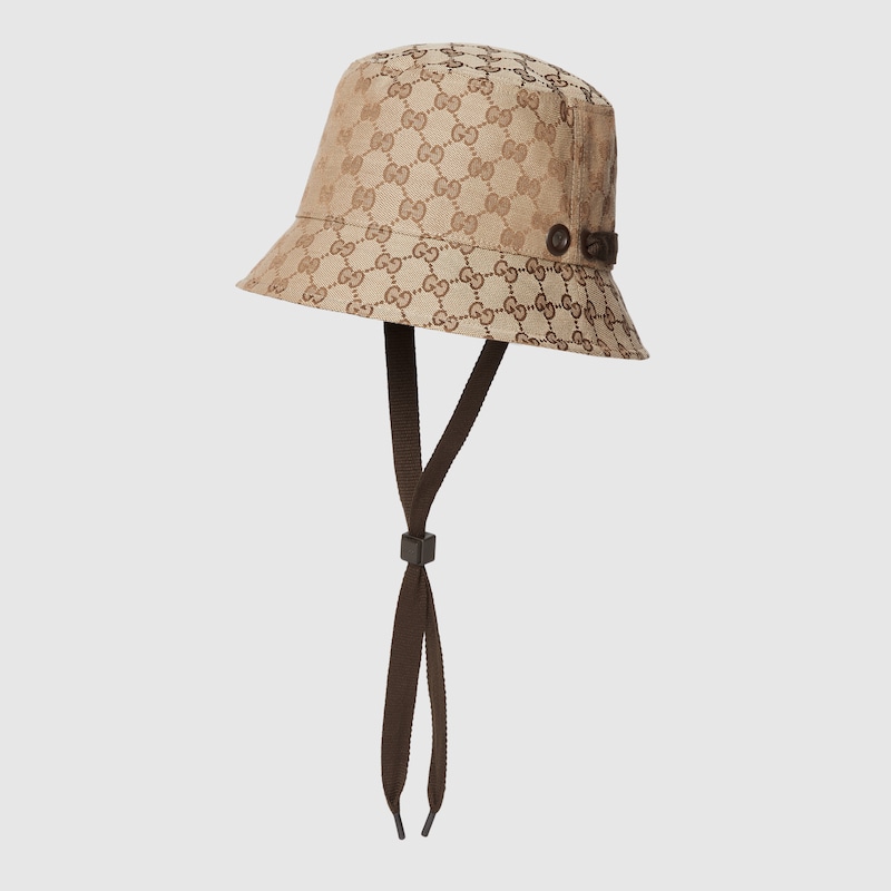 Gucci Gg Canvas Bucket Hat With Tie In Sand