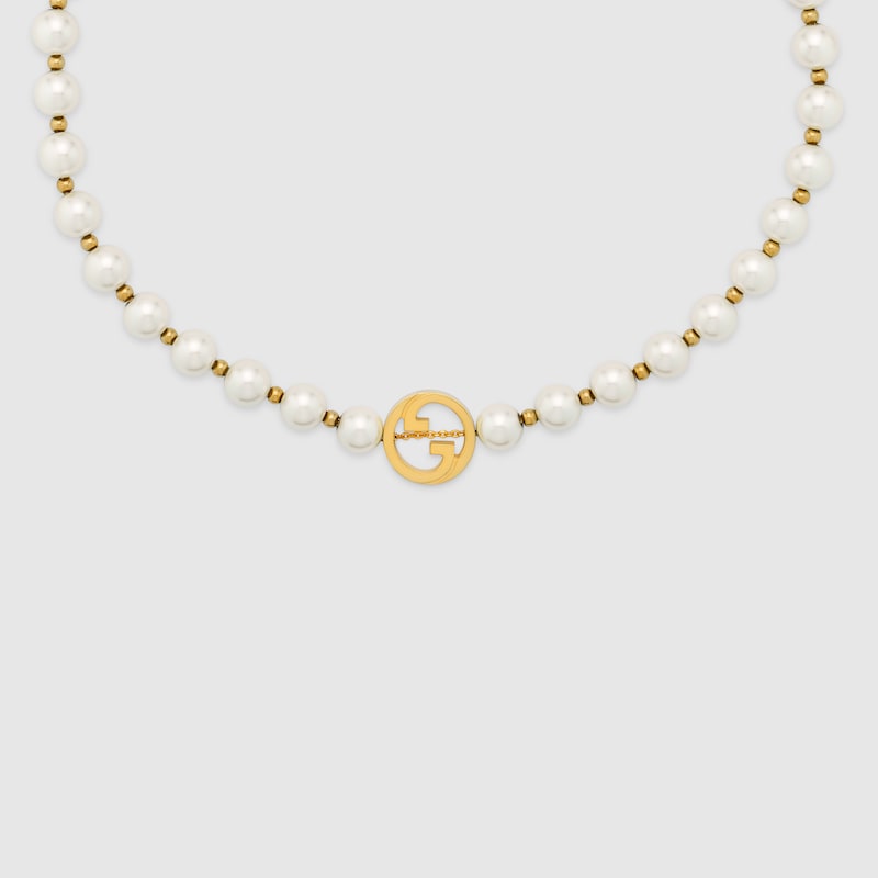 Gucci Interlocking Pearl Necklace In Gold-toned Metal